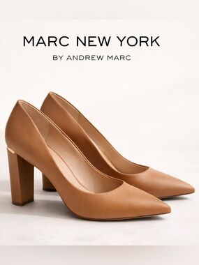Marc New York Tan Block Heel Pumps Size 9M Classic Elegant